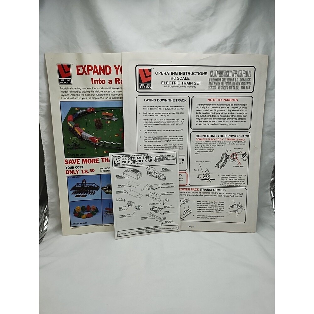 (3) Vintage Life-Like Trains Advertisement Sheets And Steam Engine Instructions